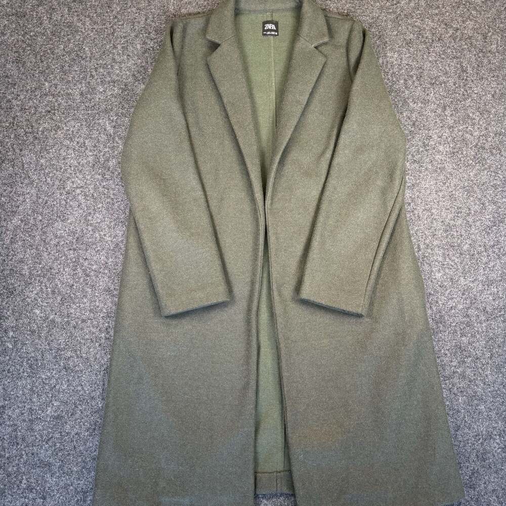Zara Olive Green Wool Blend Long Coat